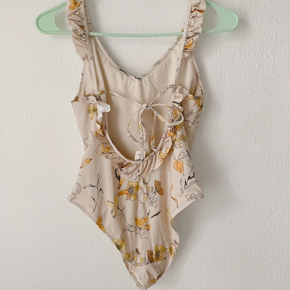 H&M Cream Floral Ruffle One-Piece Swimsuit